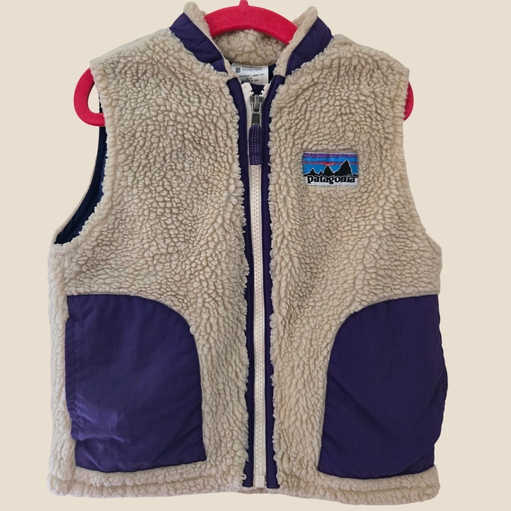 Patagonia Retro-X Fleece Vest Toddler 3T Cream Purple Sherpa Full Zip